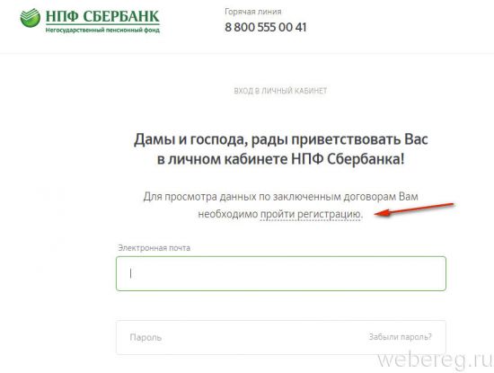 Регистрация личного кабинета на www.npfsb.ru